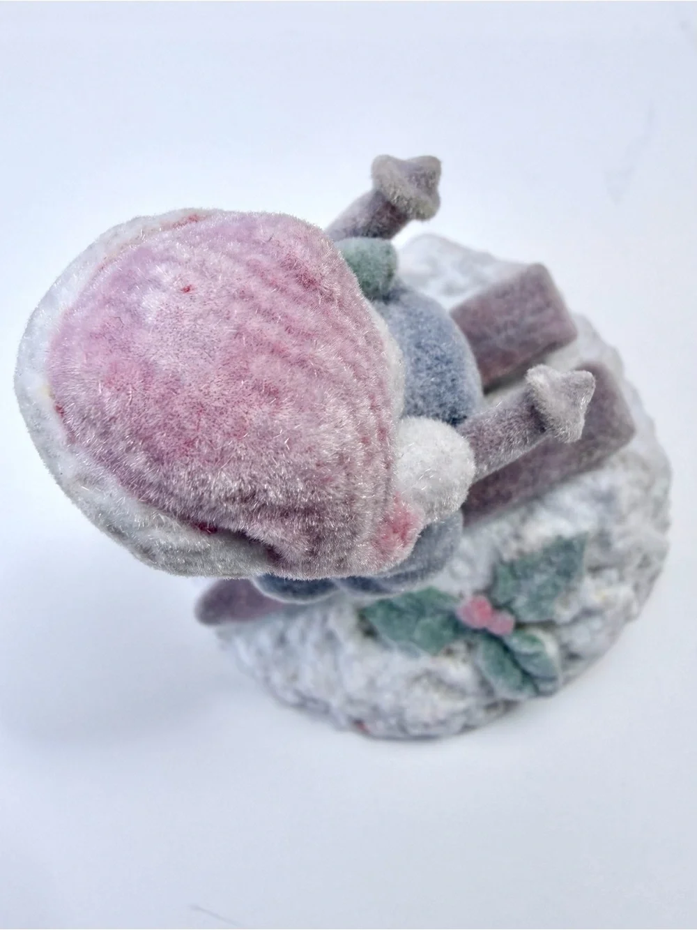 Vintage Flocked Snowy Tree & Skiing Bear Figurine Christmas Holiday Winter Decor